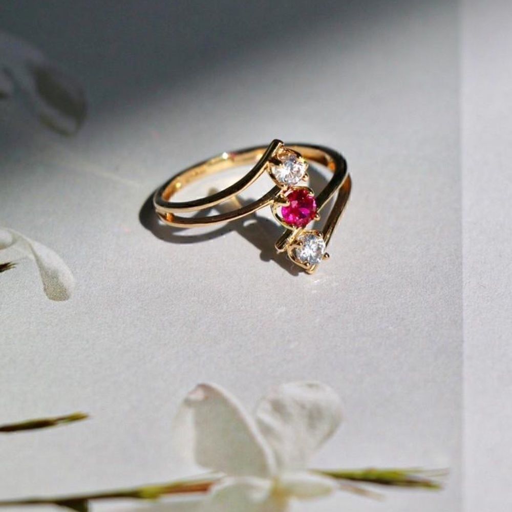 14k Real Gold 3 stone Ring | Everyday Jewelry | Birthday Gift | Fashion Jewelry